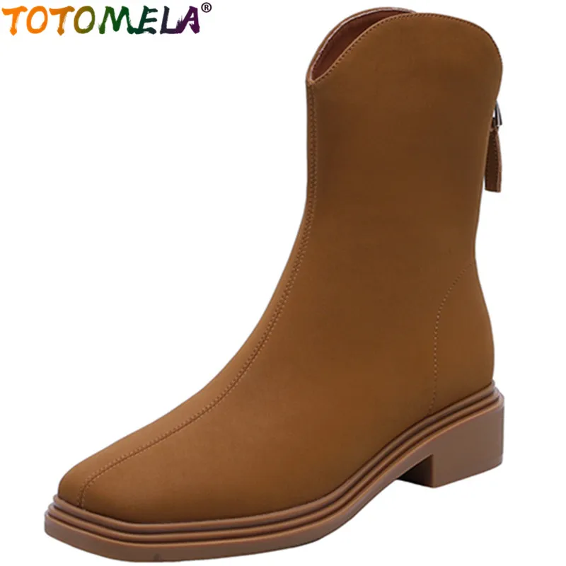 

TOTOMELA 2022 New Arrive Modern Ladies Ankle Boots Genuine Winter Leather Women Boots Retro Thick Med Heels Shoes