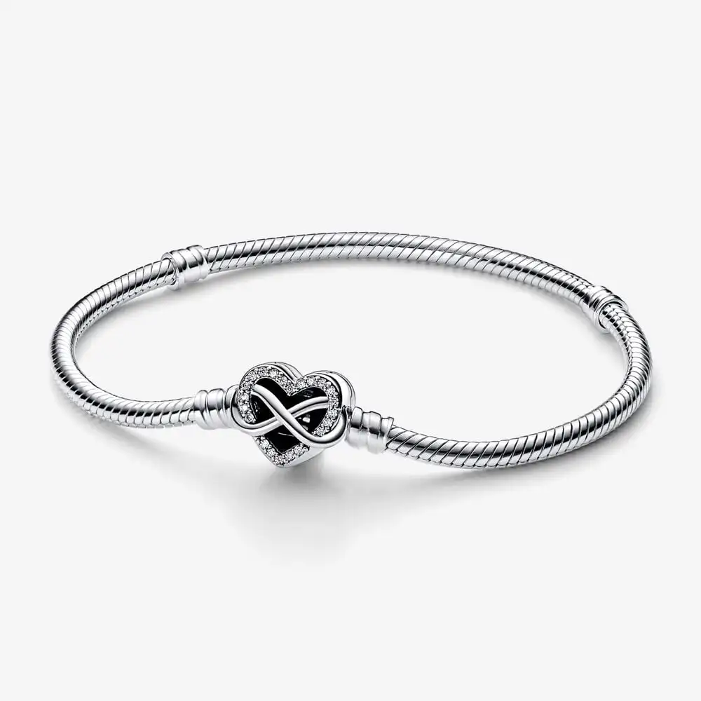 

2023 New Mother's Day Gift 100% 925 Sterling Silver Moments Sparkling Infinity Heart Clasp Snake Chain Bracelets Fit Charm DIY