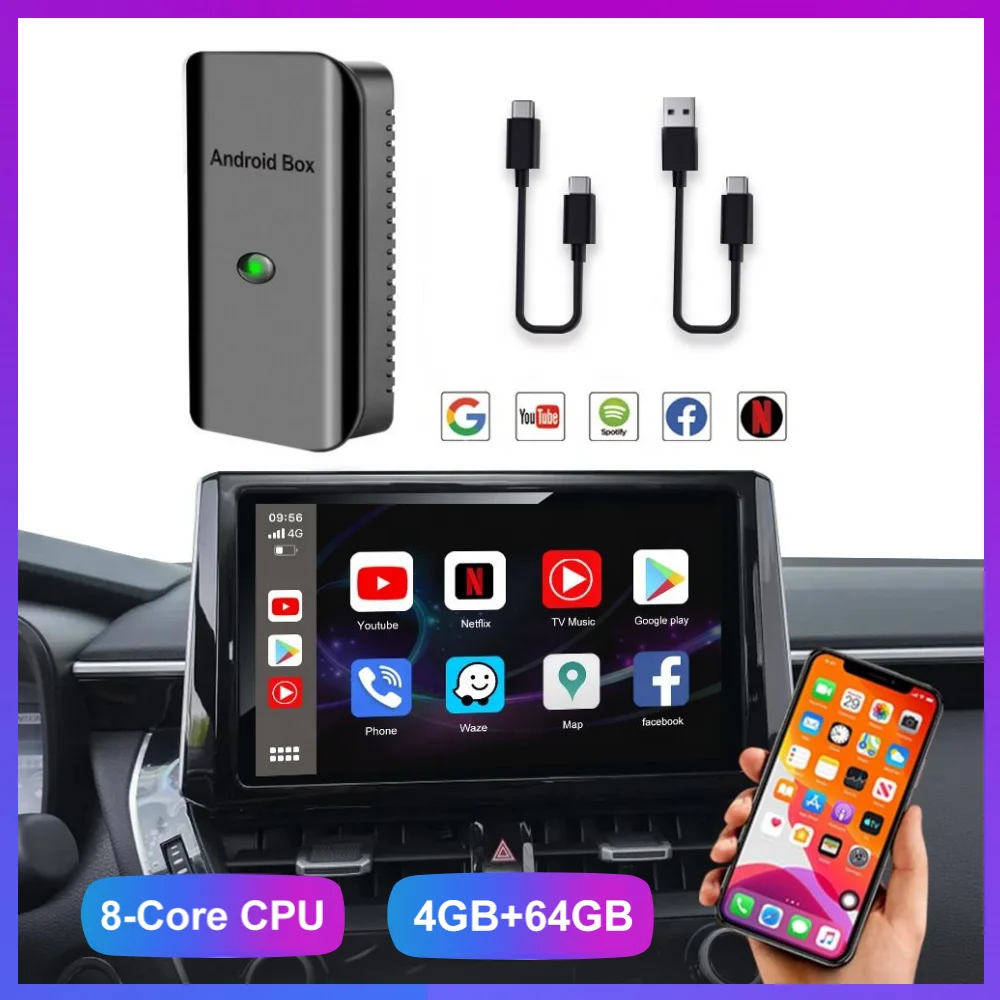 Wireless Carplay Ai Box Android Auto Adapter Netflix Youtube IPTV Multimedia for Toyota Hyundai Volvo VW Qualcomm 8-Core 4G 64GB
Wireless Carplay Ai Box Android Auto Adapter Netflix Youtube IPTV Multimedia for Toyota Hyundai Volvo VW Qualcomm 8-Core 4G 64GB