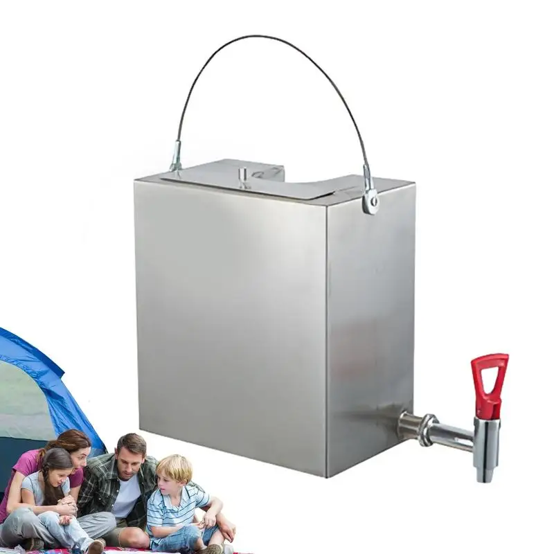 

Stainless Steel Chimney Water Tank Camping Square Tent Water Tank With Tap 7.5L Food Grade Outdoor Camping Stove Water Tank For
