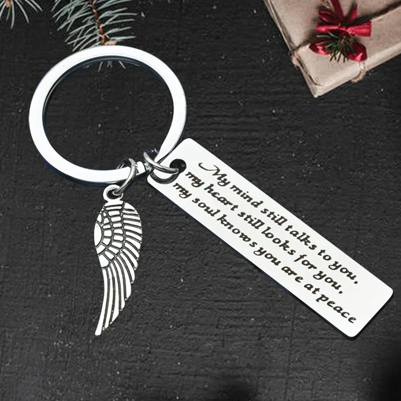 

Cute Memorial Gift Keychain Pendant Memory of Loved One Angel Wing Key Chain Keyrings My Mind Still Talks To You