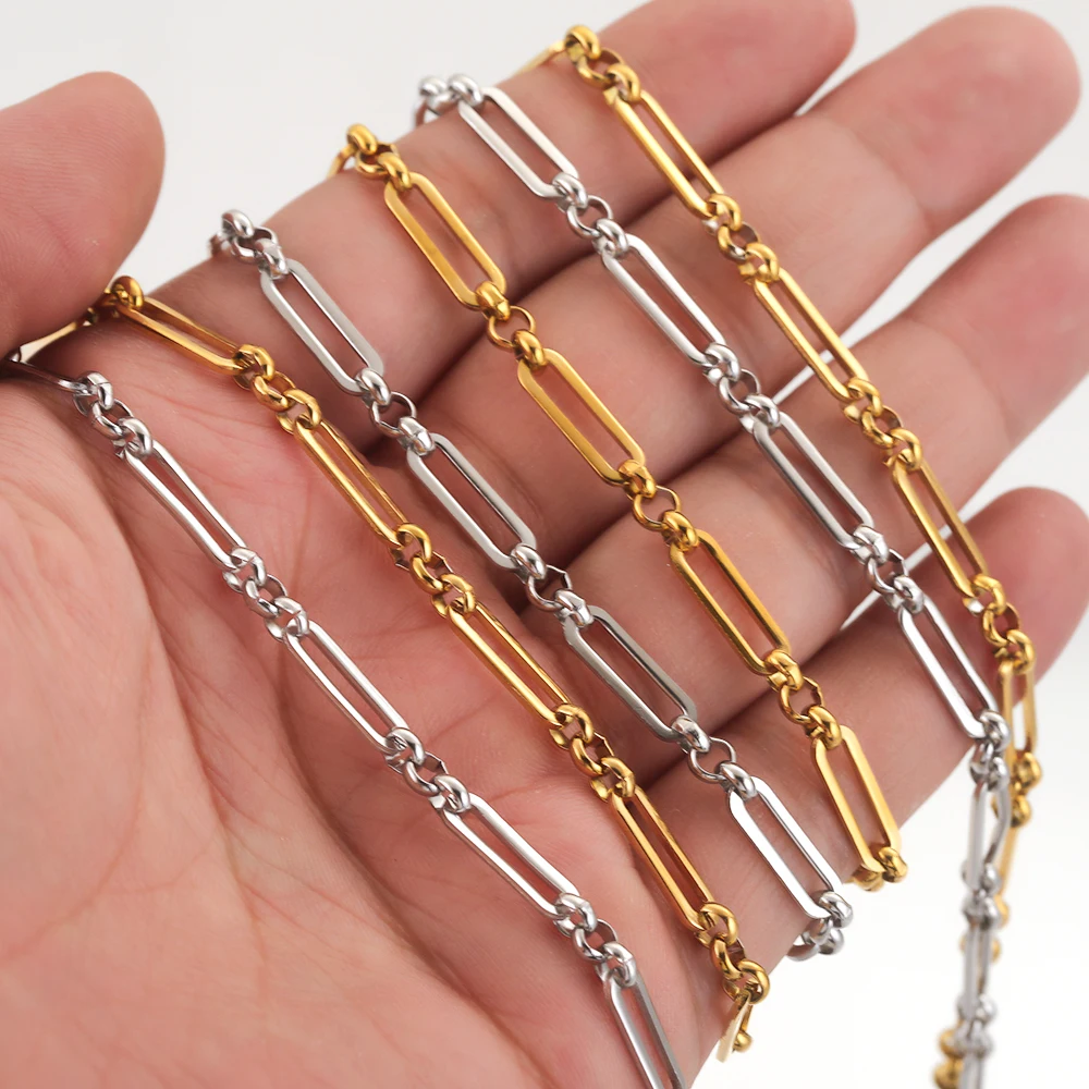 Câble plat plaqué or en acier inoxydable pour femme, collier à faire soi-même, matériel de bijoux de bracelet, article en vrac, vente en gros, 1 mètre 4