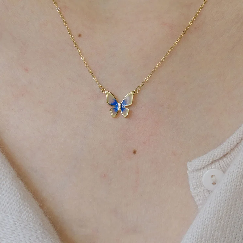 

Модное роскошное ожерелье с голубыми бабочками, цепочка до ключиц для женщин и девушек, золотое ожерелье, ювелирные изделия, оптовая продажа