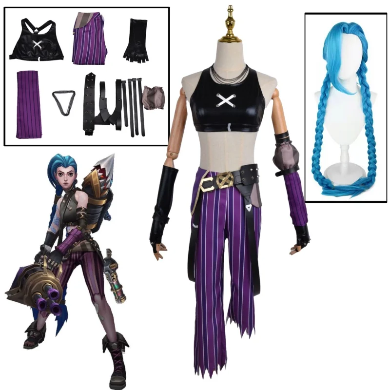 

Jinx Cosplay Costume LoL Jinx Arcane Cosplay Uniform Outfits Sexy Women Halloween Party Carnival Suit Cosplay Halloween Costumes