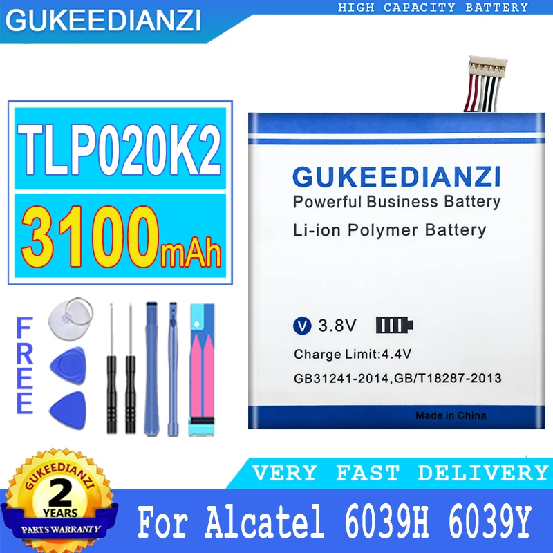 

Аккумулятор GUKEEDIANZI для Alcatel One Touch, аккумулятор большой мощности, TLP020K2, TLp020Kj, 6039H, 6039Y, 6039K, Idol 3, 4,7 дюйма, 3100 мАч