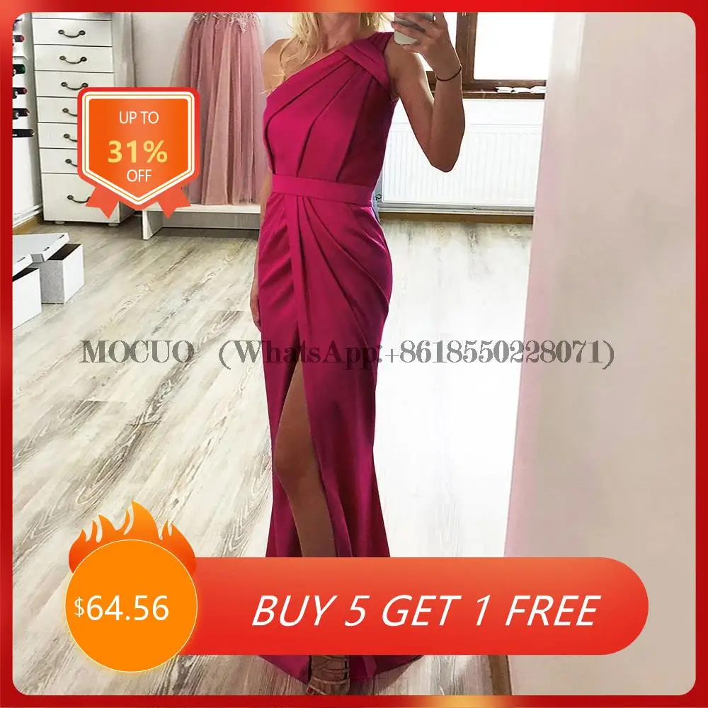 Sexy One Shoulder Satin Side Split Evening Dresses Mermaid Hot Pink Pleat Floor Length Formal Party Gowns robes de soirée
Sexy One Shoulder Satin Side Split Evening Dresses Mermaid Hot Pink Pleat Floor Length Formal Party Gowns robes de soirée