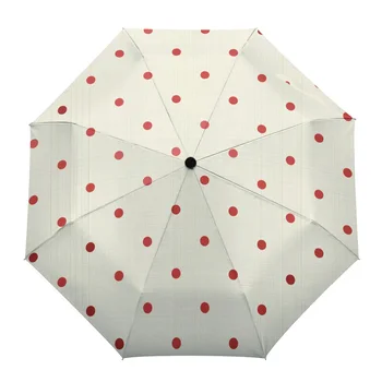 여성용 도트 레드 베이지 완전 자동 비 우산, 야외 접이식 태양 우산, 어린이 남성 8 가닥 우산