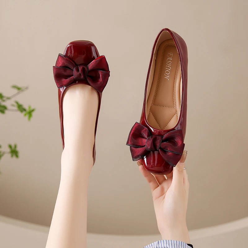 

Sweet Bowknot Women's Flats Shoes 2023 New Shallow Ballet Flats Casual Square Toe Single Shoes Comfortable Soft Sole Loafers