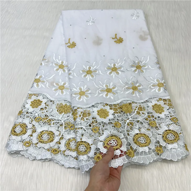 

Hot sale 5 Yards White High quality African Swiss Voile Lace for wedding 100% Cotton Fabric Nigeria sewing wedding dress 23A52