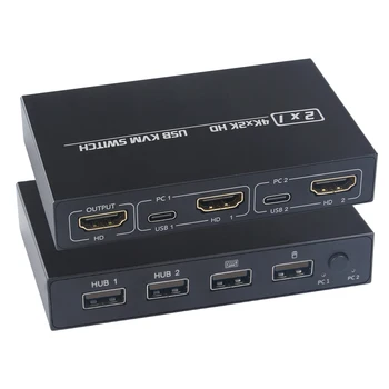 HDMI 호환 USB KVM 스위치, 지지대 HD 2 호스트 공유, 모니터 키보드 및 마우스 세트, 프린터 비디오 디스플레이, 4K * 2K KVM, 2 인 1 상품 이미지