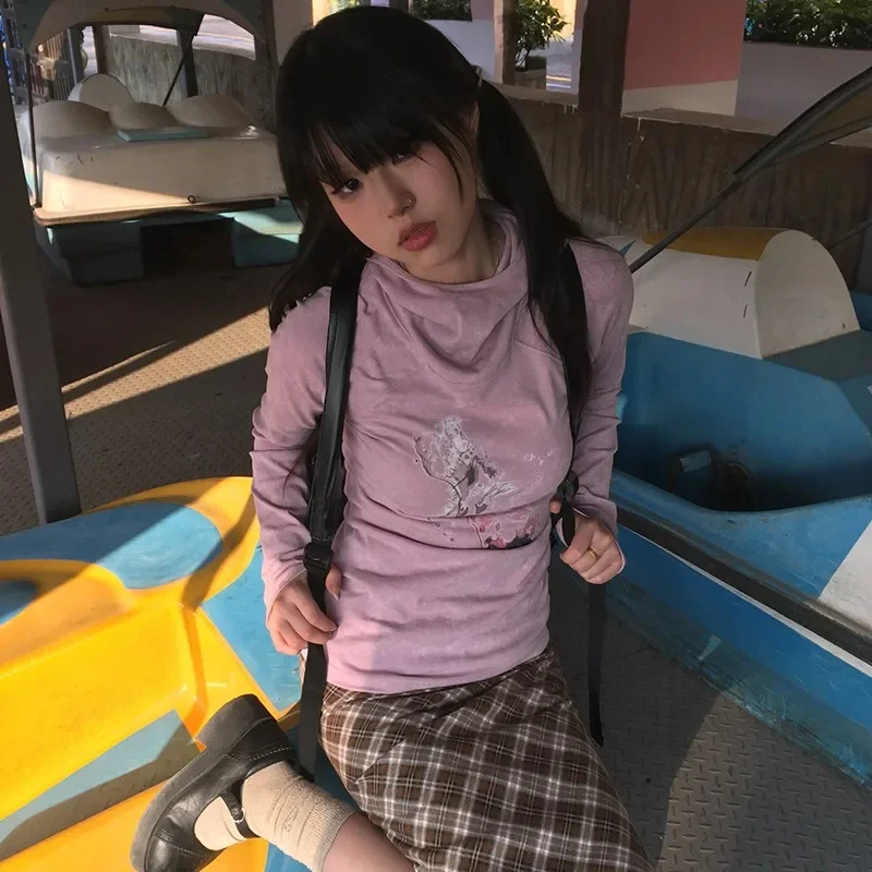 

Японская футболка с капюшоном E-girl Y2k, Винтажная футболка с длинным рукавом и принтом татуировок, эстетичные Топы с капюшоном в американском ретро стиле, 20
