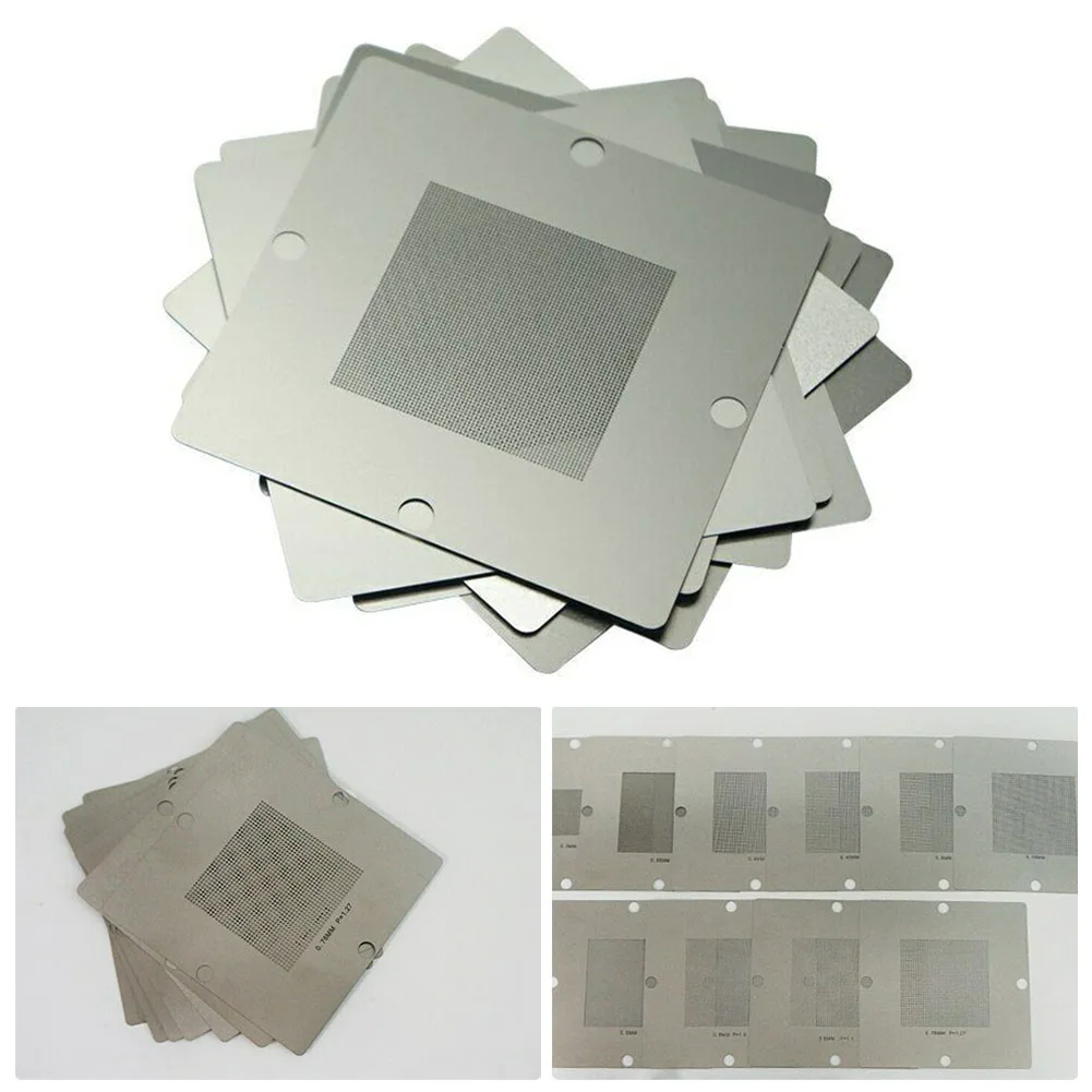 BGA Reballing Station Fixture Jig Universal Stencil Kit 10PCS BGA Reball Pack Tools For BGA Reballing Station Accessories
BGA Reballing Station Fixture Jig Universal Stencil Kit 10PCS BGA Reball Pack Tools For BGA Reballing Station Accessories