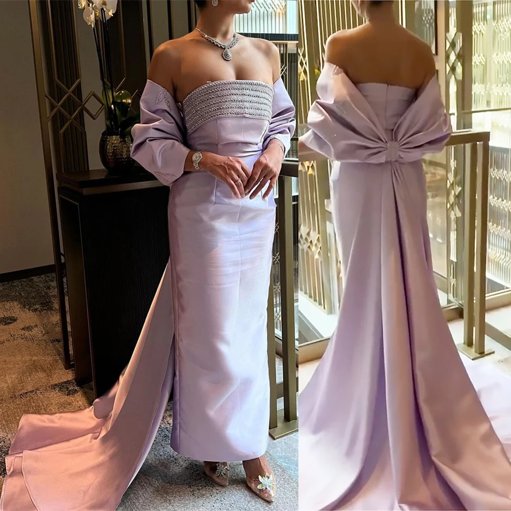 

Prom Dress Elegant Strapless Sheath Court Homecoming Dresses Knot Off The Shoulder Satin Ruched Formal Evening Gowns 신상원피스 Jurk