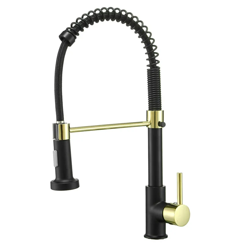 

Kitchen Sink Faucets Brass Mixer Water Taps Hot & Cold Rotatable Pull Down Type Spary Nozzle Black Gold Single Handle Deck Mount