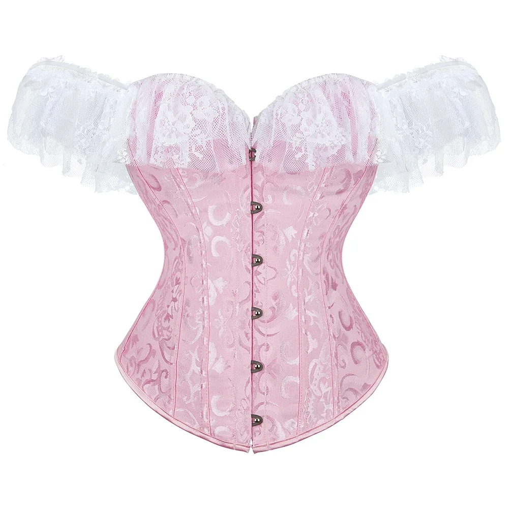 Corset Bustier Top Plus Size Vintage Jacquard Floral Lace Up Short Sleeve Sheer Corselet Overbust Women Lingerie Black Pink Red
Corset Bustier Top Plus Size Vintage Jacquard Floral Lace Up Short Sleeve Sheer Corselet Overbust Women Lingerie Black Pink Red