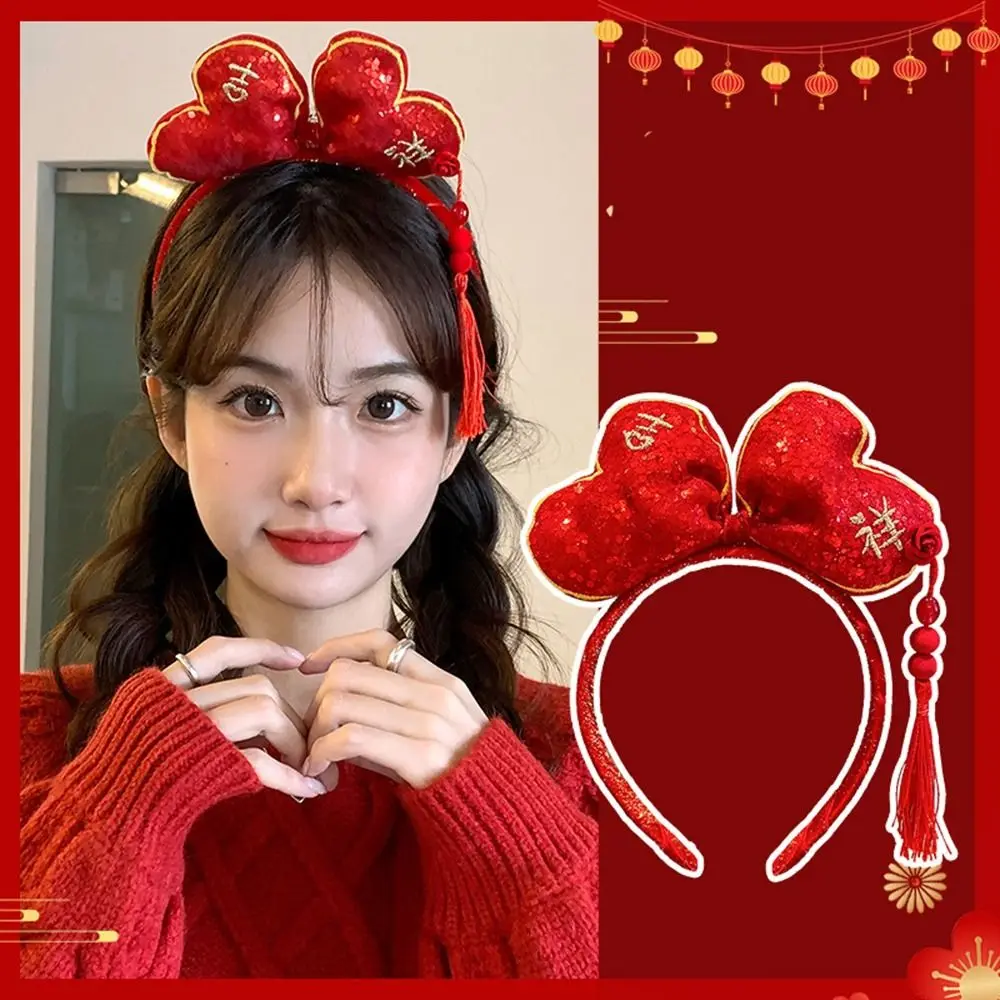 

Red Hairband 2024 Happy New Year Headband Mascot Dragon Hairpin New Year Headdress Tassel Felt Hair Hoop Red Headband Girl