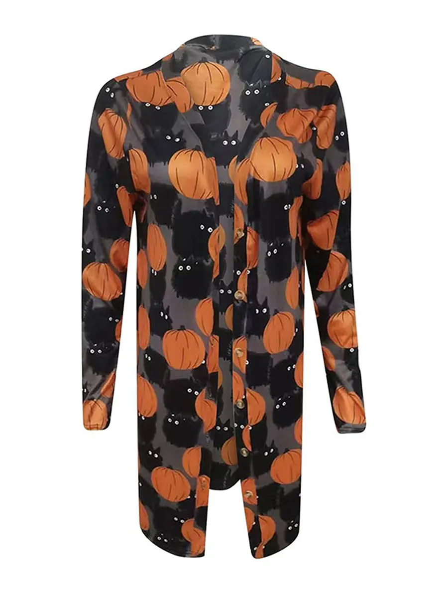 

Halloween Cardigan for Women Pumpkin Bat Print Knitting Cardigans Long Sleeve Open Front Outwear Lightweight Coat