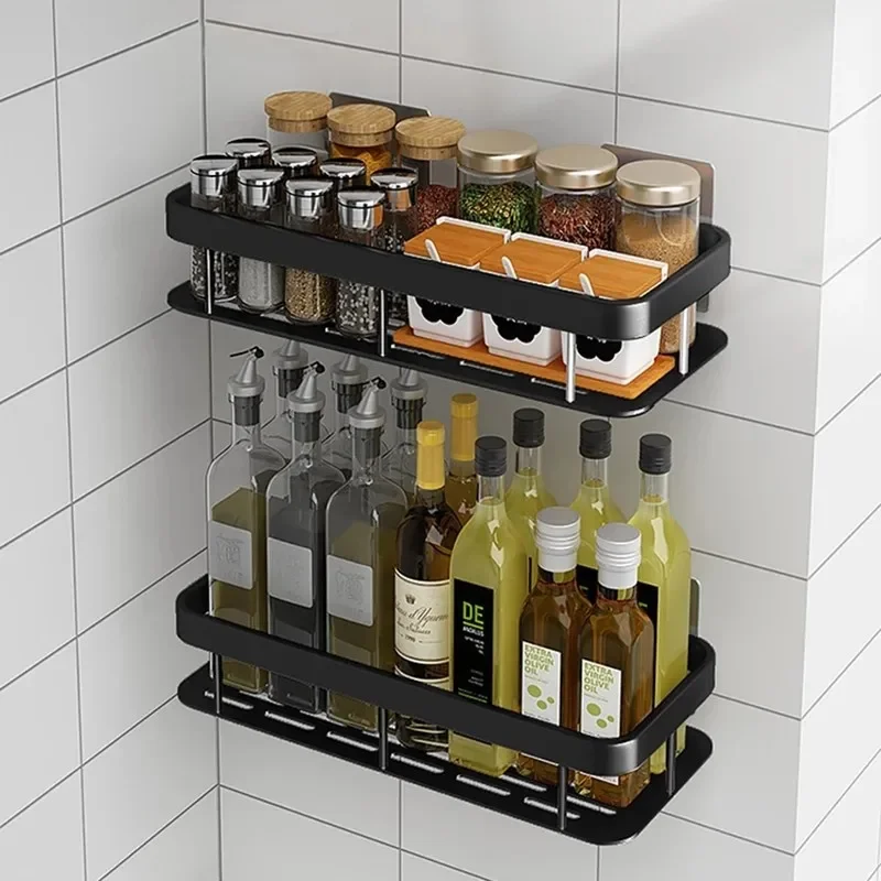 

Punch-free For Shelves Aluminum Kitchen Accessorie Shampoo Shelf Rack Storage Wall Bathroom Holder Organizer Bath Mounted Square