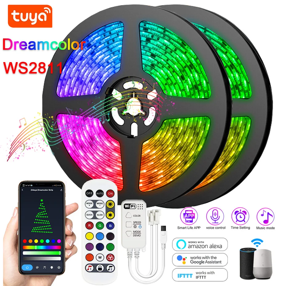 Умная Светодиодная лента WS2811, строительная RGB лента 5050, гибкая лента Φ RGB/Bluetooth/Tuya WiFi, работает с Alexa Google Home
Умная Светодиодная лента WS2811, строительная RGB лента 5050, гибкая лента Φ RGB/Bluetooth/Tuya WiFi, работает с Alexa Google Home