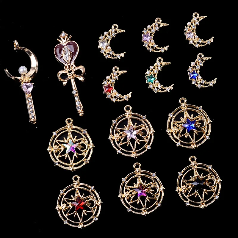 50pcs Gold color New fashion Alloy Material Crystal Moon Magic wand charm for DIY Necklace Handmade Jewelry Making Wholesale
50pcs Gold color New fashion Alloy Material Crystal Moon Magic wand charm for DIY Necklace Handmade Jewelry Making Wholesale