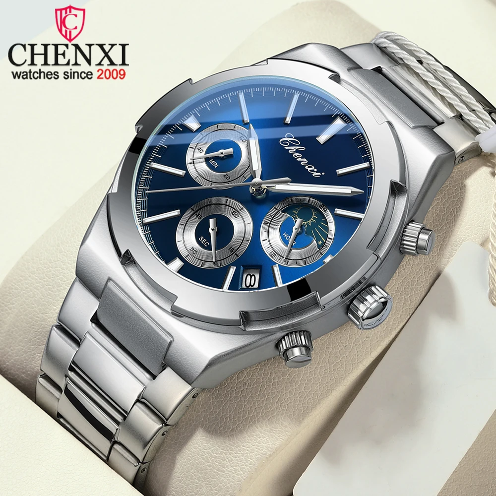 

CHENXI Man Wristwatch Business Waterproof Male Clock Luminous Date Stainless Steel Quartz Men Chronograph Watch reloj hombre