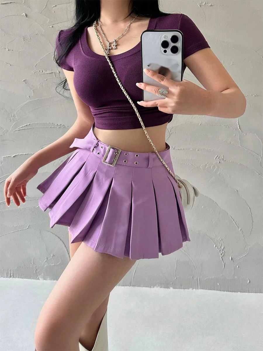 WOMENGAGA Summer Skorts High-quality Sexy A-LINE Safety Skirts Pleated Skirt Half Length Short Skirt Belt Fashion Women E4H4 WOMENGAGA Summer Skorts High-quality Sexy A-LINE Safety Skirts Pleated Skirt Half Length Short Skirt Belt Fashion Women E4H4