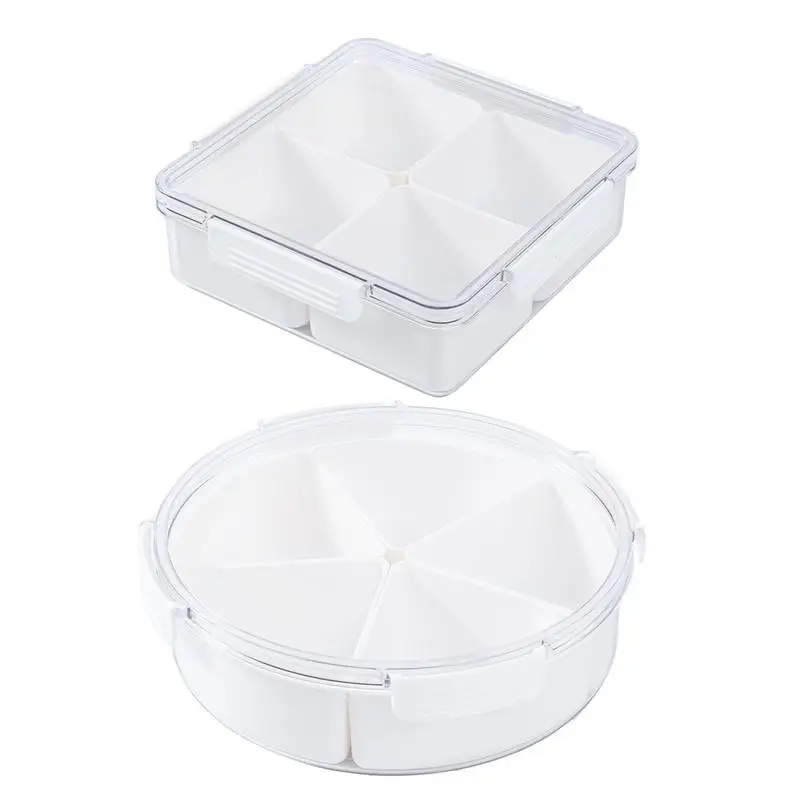 

4/5 Compartments Divided Storage Box With Lid Transparent Stackable Platter Tray Vegetable Storage Containers For Vegetables