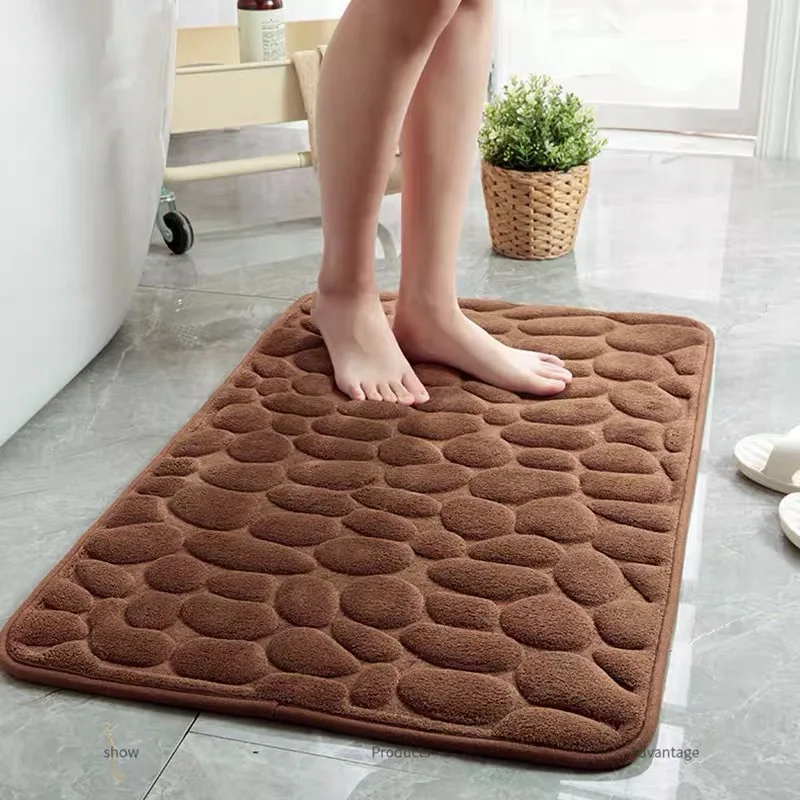 

Foot Mat Coral Fleece Bathroom Absorbent Non Slip Mat Rug Shower Room Doormat Memory Foam Cobblestone Floor Mat