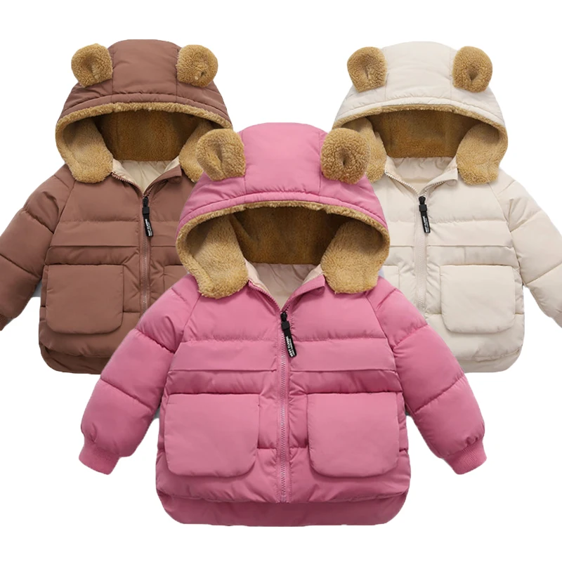 

Autumn Winter Warm Outerwear Girl Boy Hooded Lamb Fleece Down Jackets Casual Jacket Children Clothes 2023 New Baby Thicken Coats