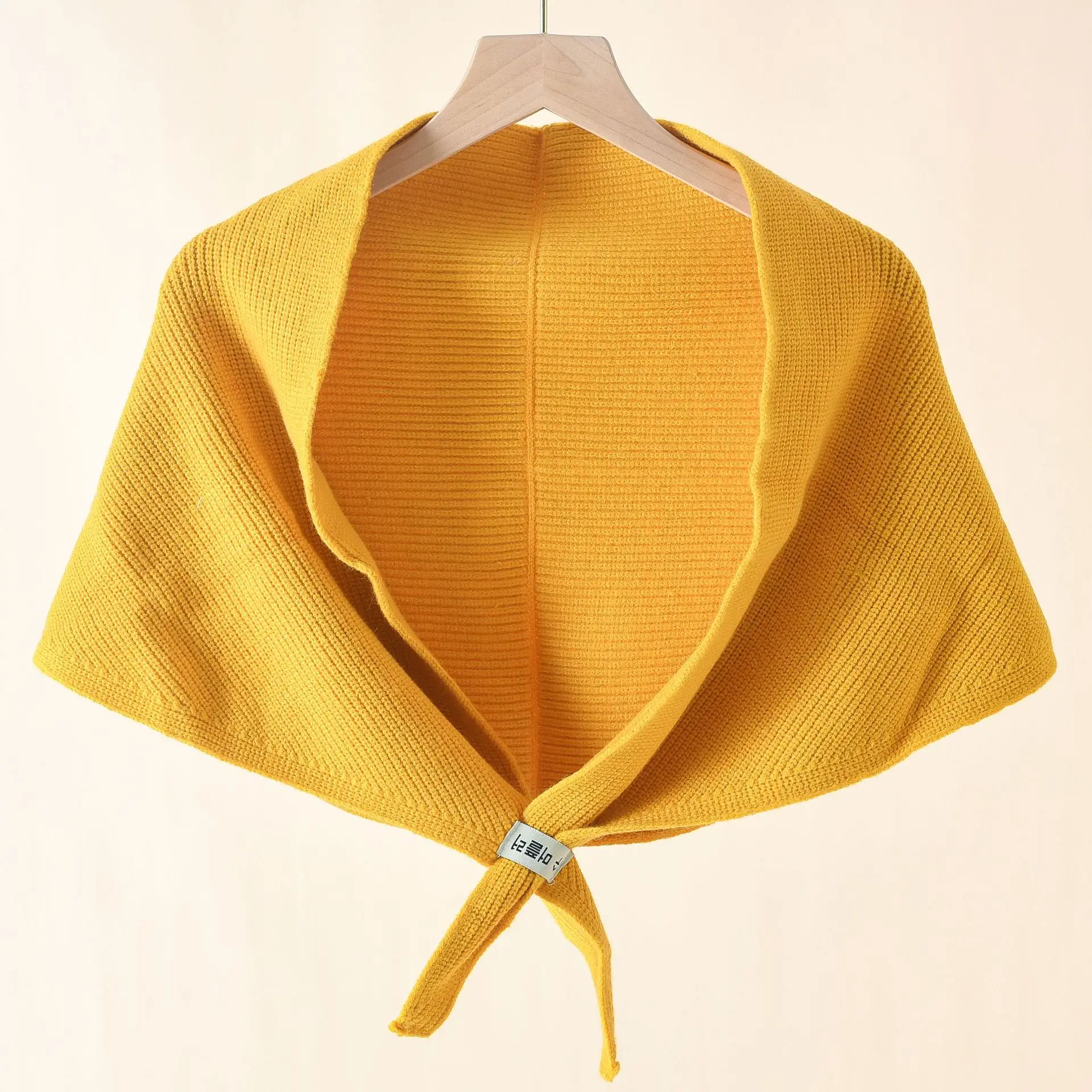 

New Solid Color Knitted Small Shawl Spring Autumn Women Triangular Decorative Cloak Lady Poncho Capes Yellow