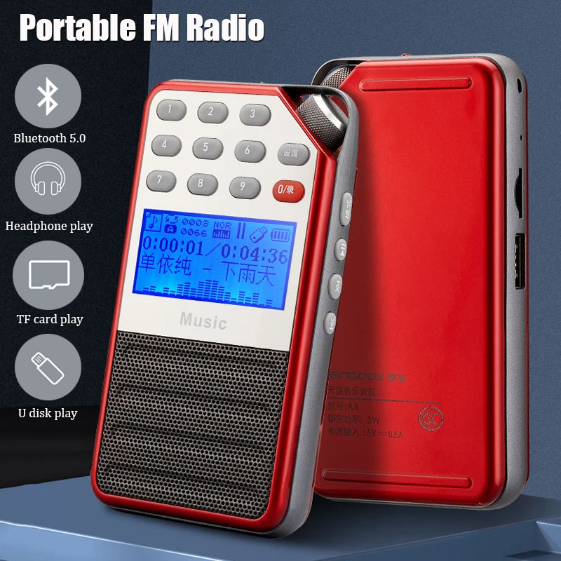 

New Digital FM Radio Portable BT 5.0 Speaker MP3 Player with LCD Display Support One-click Recording TF Card/U Disk/Headphones