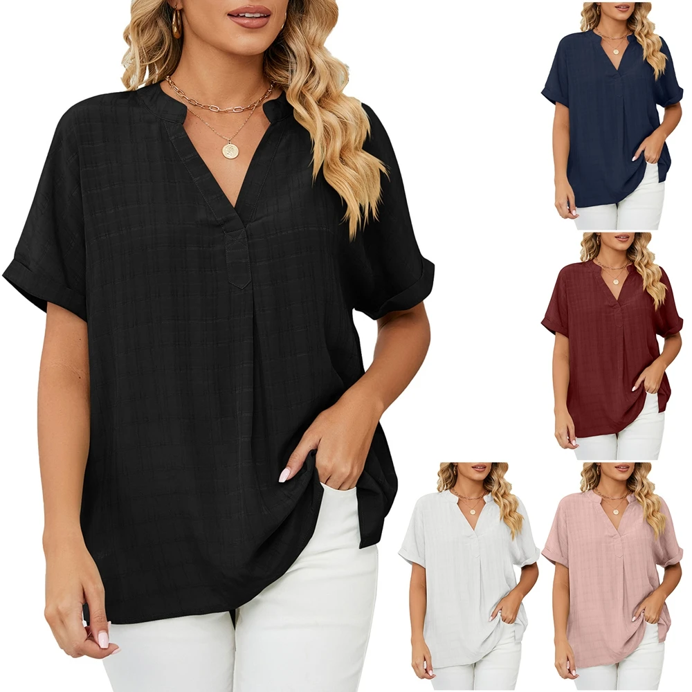 Fashion Thin V-neck Casual Female Tops Short Sleeve Pullover Solid Color Loose T Shirts Women's Streetwear Summer Tees
Fashion Thin V-neck Casual Female Tops Short Sleeve Pullover Solid Color Loose T Shirts Women's Streetwear Summer Tees