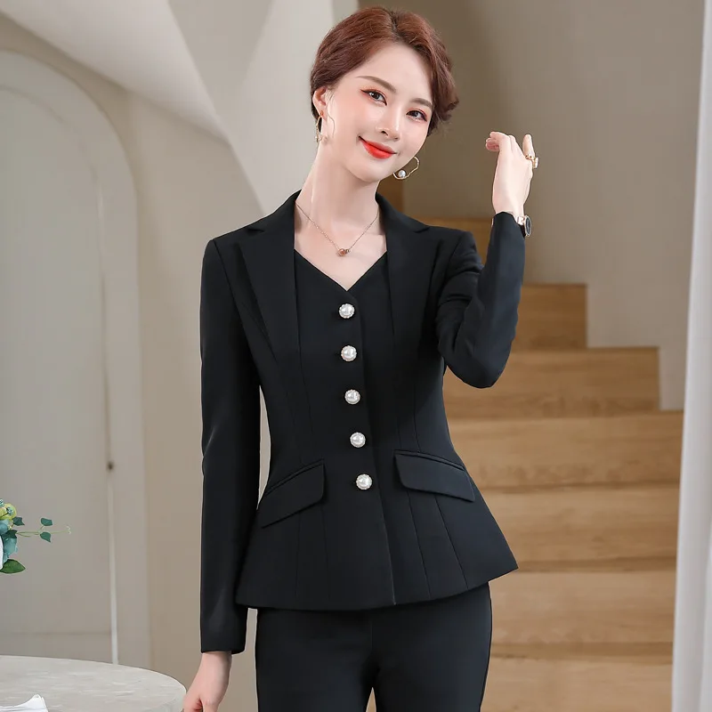 Professional Wear Small Suit Fashion Pants Suit Ladies Temperament Business Formal Wear Beauty Salon Work Clothes Spring And Au
Professional Wear Small Suit Fashion Pants Suit Ladies Temperament Business Formal Wear Beauty Salon Work Clothes Spring And Au