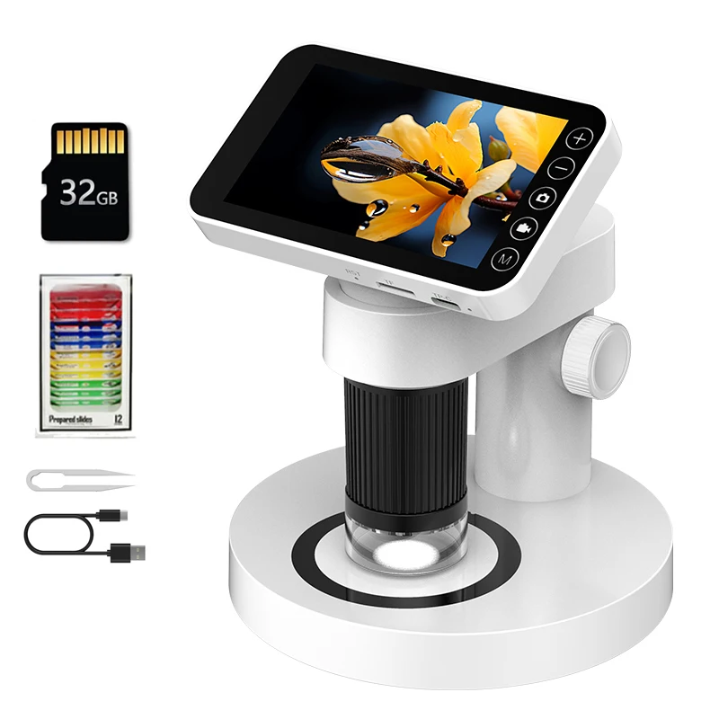 

4'' LCD Digital Microscope 1000x HD Coins Children Biological Microscopes Magnifier Camera With Screen Stand Photo Video Record