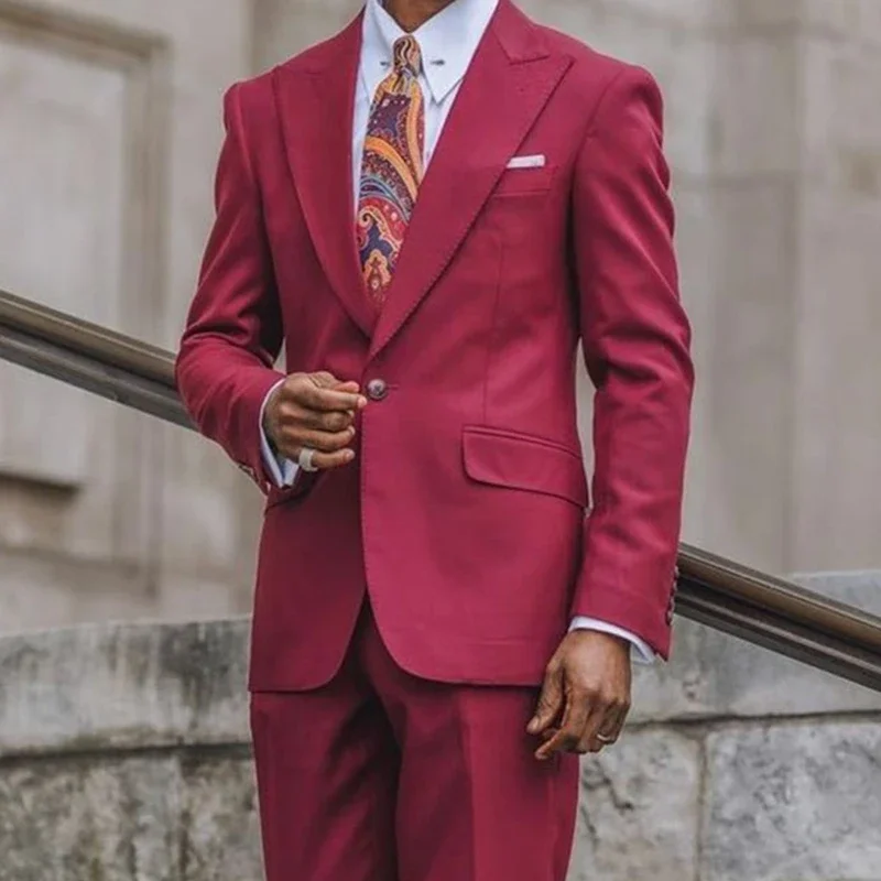 

2024 Latest Style Red Elegant Men Suit Groom Tuxedo Prom Slim Fit Blazers Hombre High Quality Custom 2 Piece Set Costume Homme