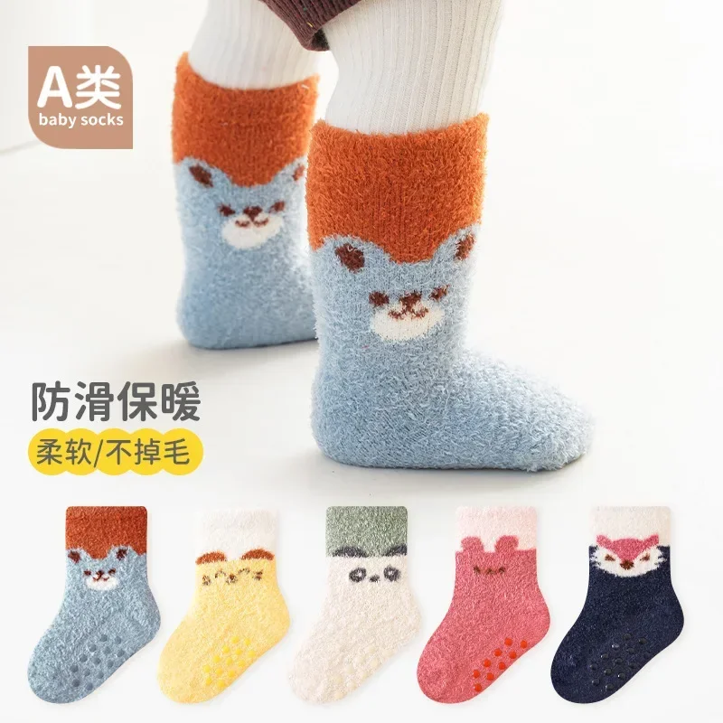 

Осенне-зимние плотные носки с перьями и ворсом для новорожденных класс A нескользящие носки для пола детские носки