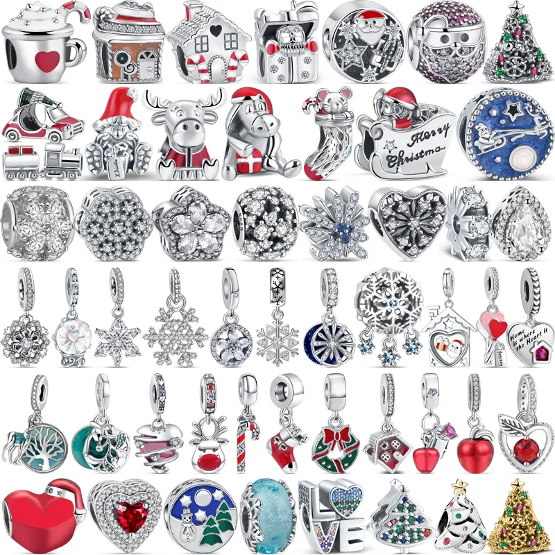

Christmas Charm Fit Pandora Original Bracelet Jewelry 925 Sterling Silver House Tree Socks Santa Claus Elk Snowflake Winter Bead