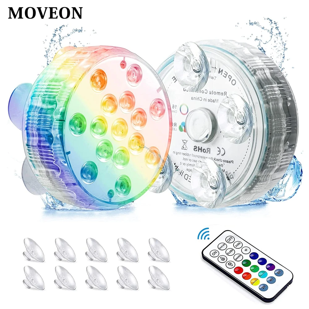 

15 LED Underwater Swimming Pool Light with 5 Large Suction Cup RGB IP68 Pond Bathtub Garden Submersible Lamp with Remote Control