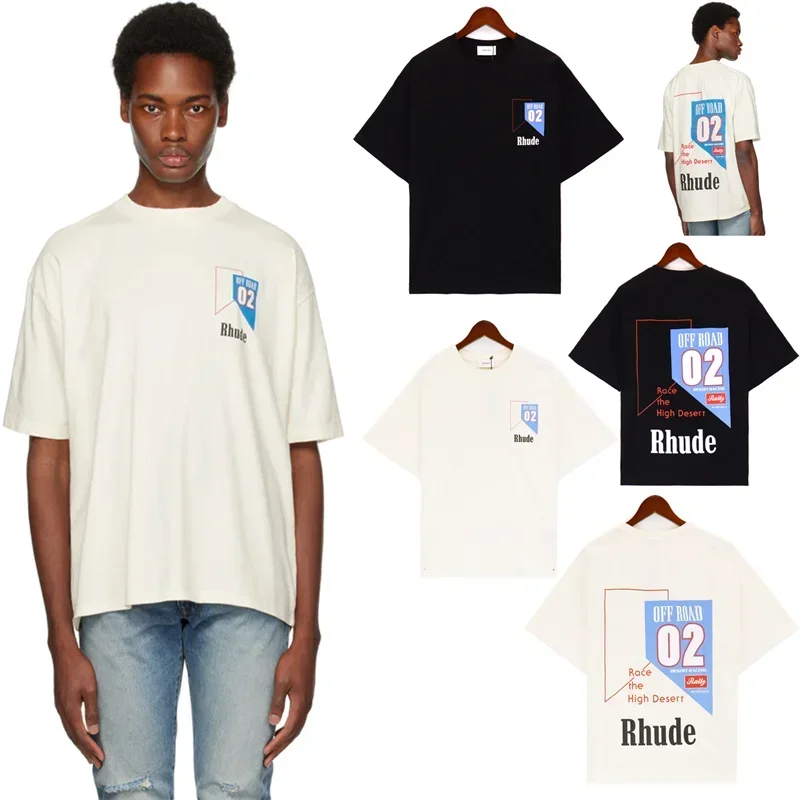 

New Rhude's New Track Pure Cotton Collection Men's And Women's Fashion Brand Loose Short Sleeve T-Shirt