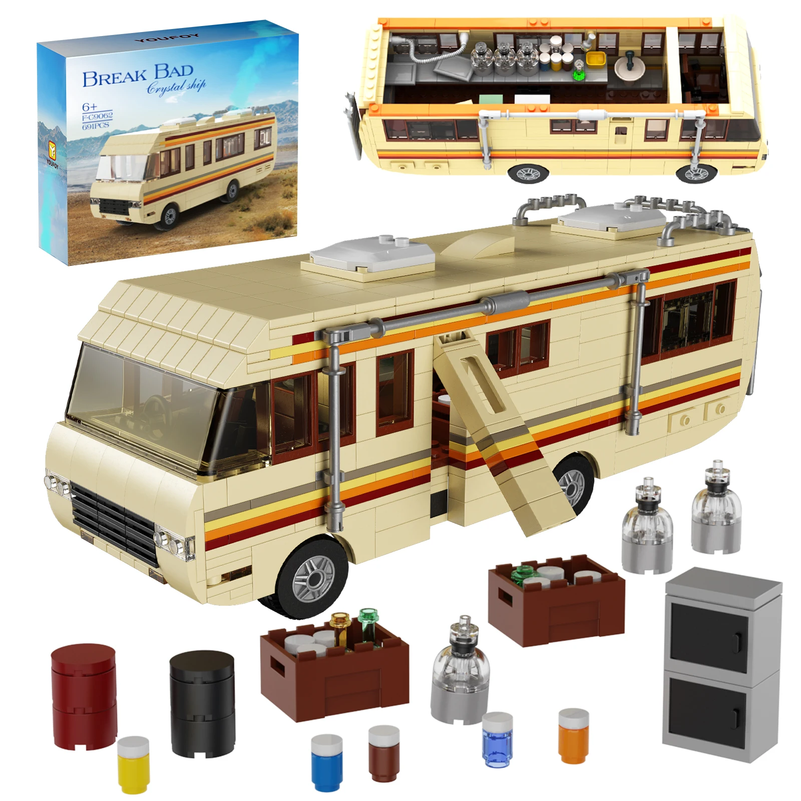 MOC Classic Movie Breaking Bad Car Building Blocks Kit Walter White Pinkman Cooking Lab RV Vehicle Model Toys For Children Gifts
MOC Classic Movie Breaking Bad Car Building Blocks Kit Walter White Pinkman Cooking Lab RV Vehicle Model Toys For Children Gifts