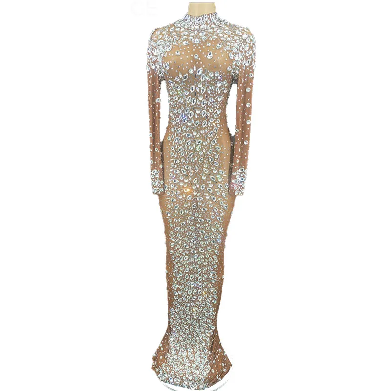 Rhinestone Women Sexy Sparkly Silver Big Crystals Transparent Tan Color Dress Luxurious Costume
Rhinestone Women Sexy Sparkly Silver Big Crystals Transparent Tan Color Dress Luxurious Costume