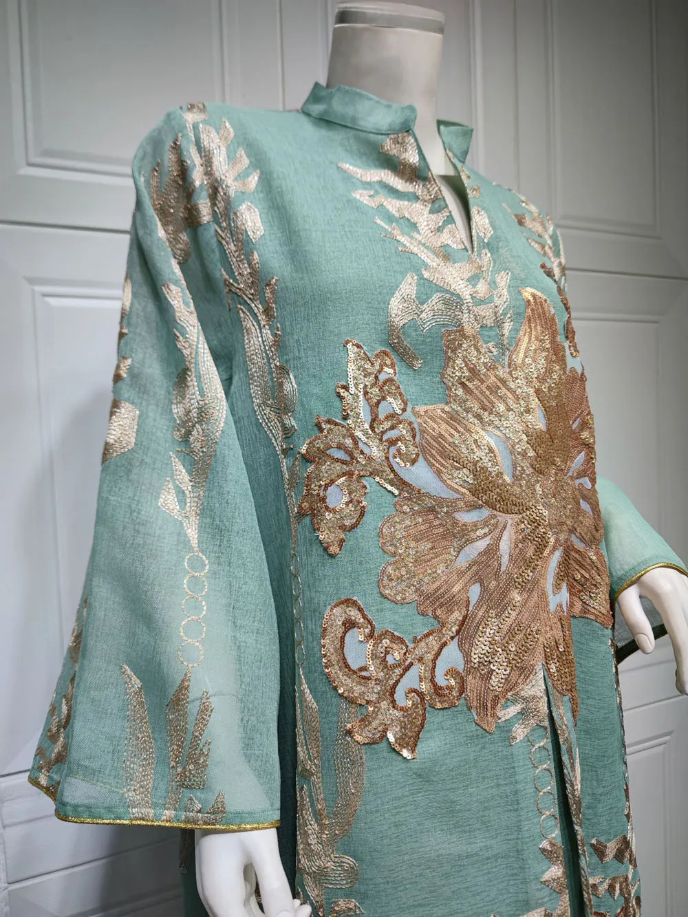 Maxi Dress Golden Sequins Embroidery Green White Abaya Woman Muslim Female Jalabiya Arabic Elegant Clothing Long Sleeves 250 Mallzona S477a7a28fe7f4e05bbca738214476975D Maxi Dress Golden Sequins Embroidery Green White Abaya Woman Muslim Female Jalabiya Arabic Elegant Clothing Long Sleeves Mallzona