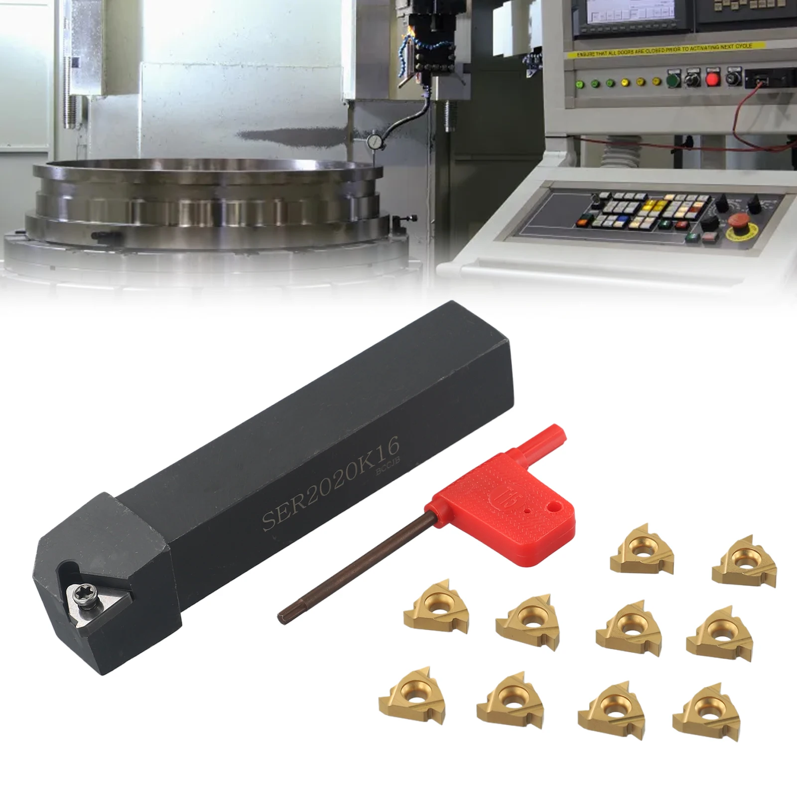 12pcs/set 16ER AG60 Insert 125mm SER2020K16 Lathe Thread Turning Tool Holder T10 Wrench Carbide Blade Machinery Accessories
12pcs/set 16ER AG60 Insert 125mm SER2020K16 Lathe Thread Turning Tool Holder T10 Wrench Carbide Blade Machinery Accessories