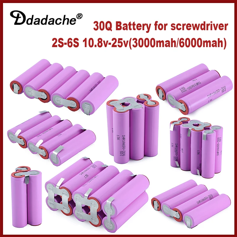 

18650 30Q 3000mAh 6000mAh 20amps 3S 4S 5S 6S 8S 7.4V 12.6V 14.8V 18V 25.2V 29.6V For Screwdriver batteries weld battery pack