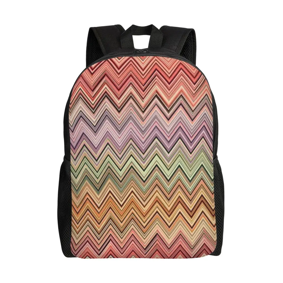 

Boho Vintage Contemporary Zig Zag Backpacks School College Student Bookbag Fits 15 Inch Laptop Multicolor Modern Bags