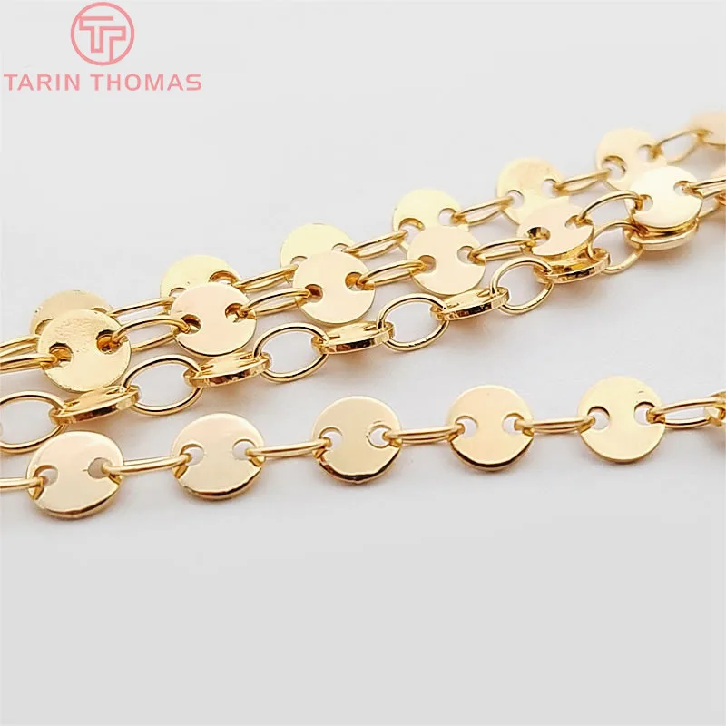 

(4252)1 Meter Round disk 4MM 24K Champagne Gold Color Plated Brass Necklace Chains High Quality Diy Jewelry Findings Accessories