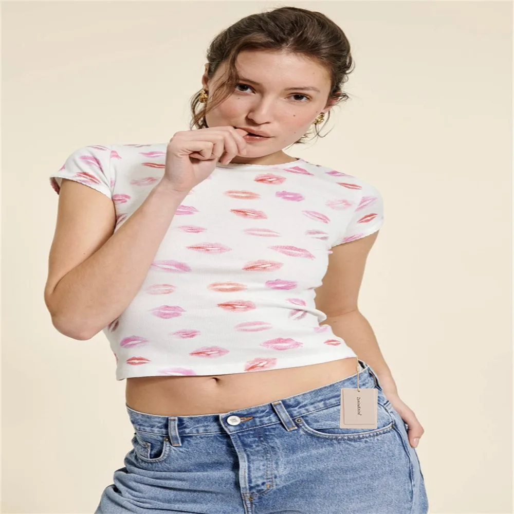 2023 Spring/Summer New Round Neck Short T-shirt Women's Elastic Lip Print Slim Fit Top Half Sleeve
2023 Spring/Summer New Round Neck Short T-shirt Women's Elastic Lip Print Slim Fit Top Half Sleeve