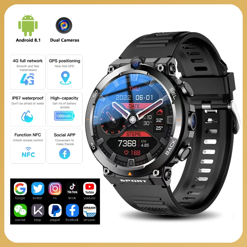 4G Network SIM Card Smart Watch 1.39-inch Face Unlock Google Play Dual Camera GPS WIFI NFC Rugged Android Men Women Smartwatch
4G Network SIM Card Smart Watch 1.39-inch Face Unlock Google Play Dual Camera GPS WIFI NFC Rugged Android Men Women Smartwatch