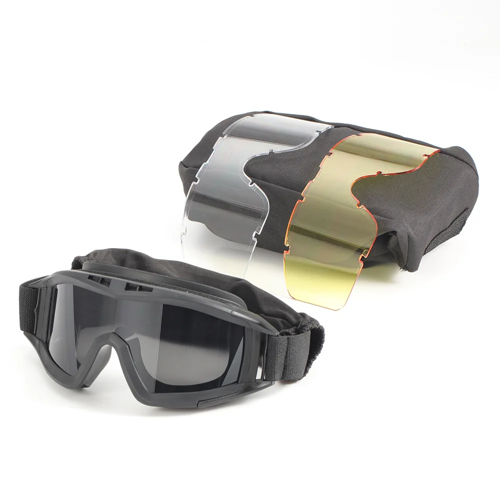 

Windproof Dustproof Shooting Motocross Motorcycle Mountaineering Glasses Cs Military Safe Protection 3 Lens Tactical Goggles Set