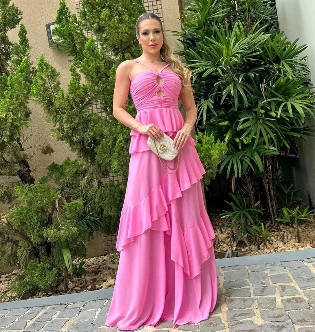 Long Pink Spaghetti Ruffles Prom Dresses A-Line Chiffon Evening Dresses Floor Length Vestidos Wedding Guest Dress for Women
Long Pink Spaghetti Ruffles Prom Dresses A-Line Chiffon Evening Dresses Floor Length Vestidos Wedding Guest Dress for Women